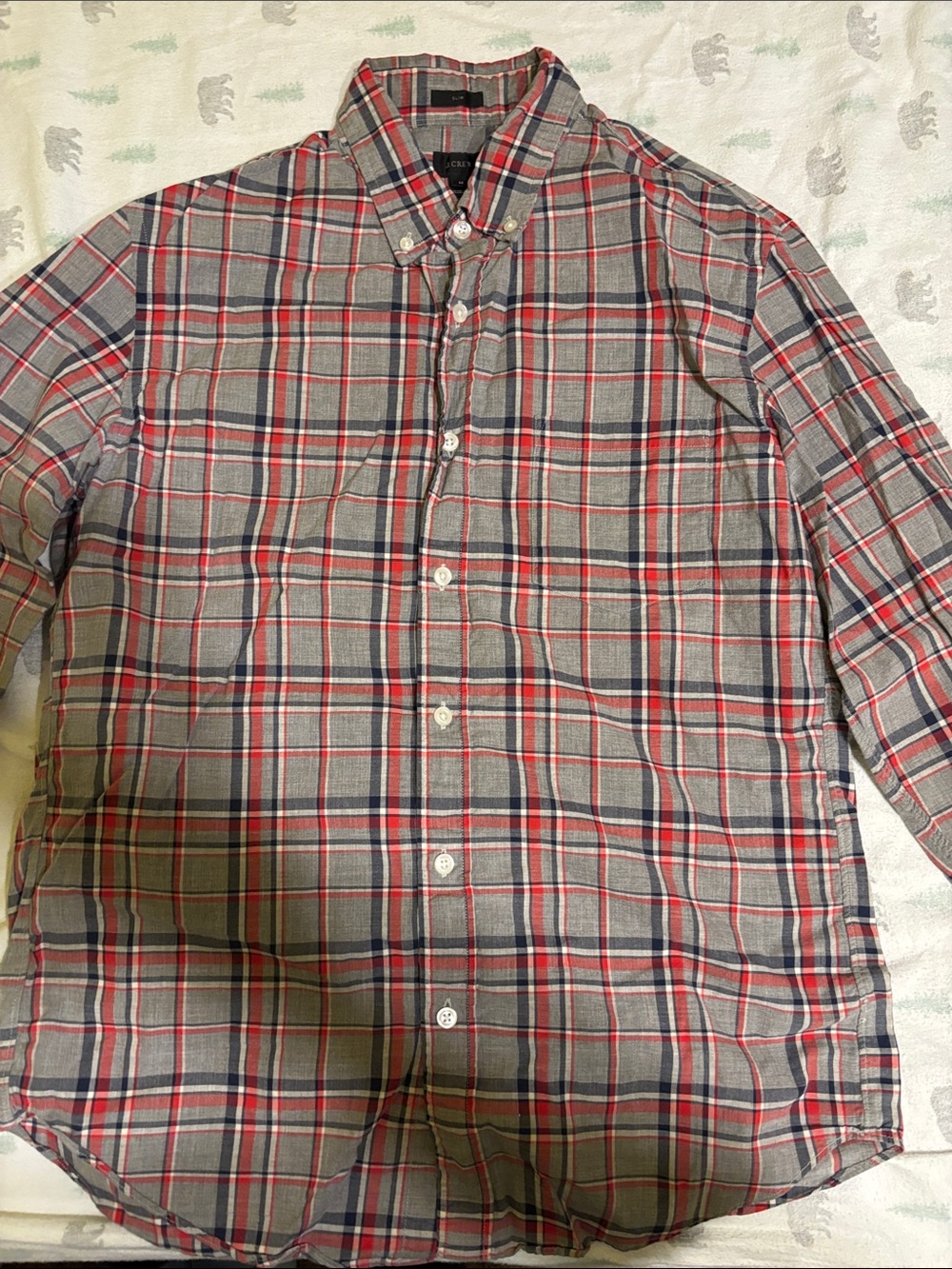 J. Crew Men's Slim Button-Down Plaid Shirt in Red and Navy